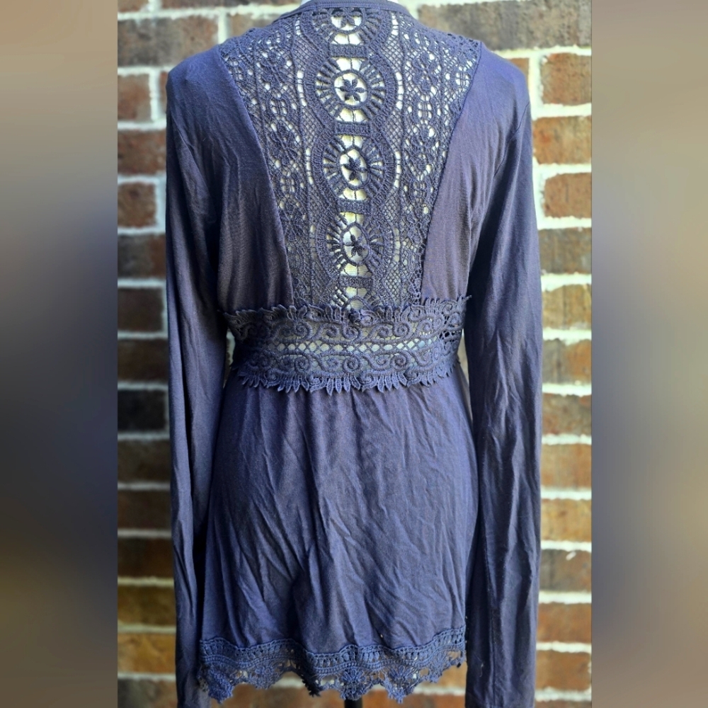 Bke Purple Lace Back Long Sleeve Top Size Small Boho Feminine